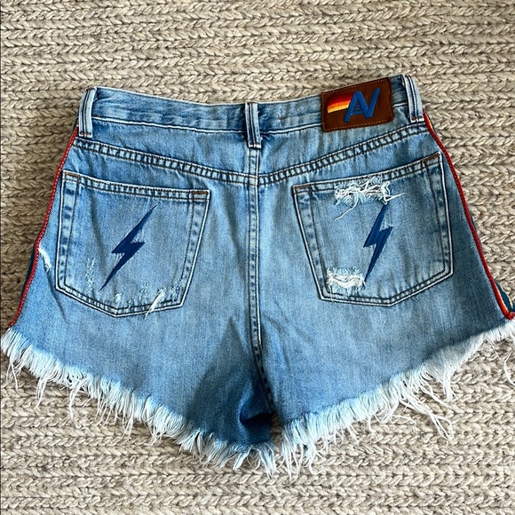 Aviator Nation Distressed Light Blue Jeans with Lightning Detail Size 27 - Picture 3 of 6